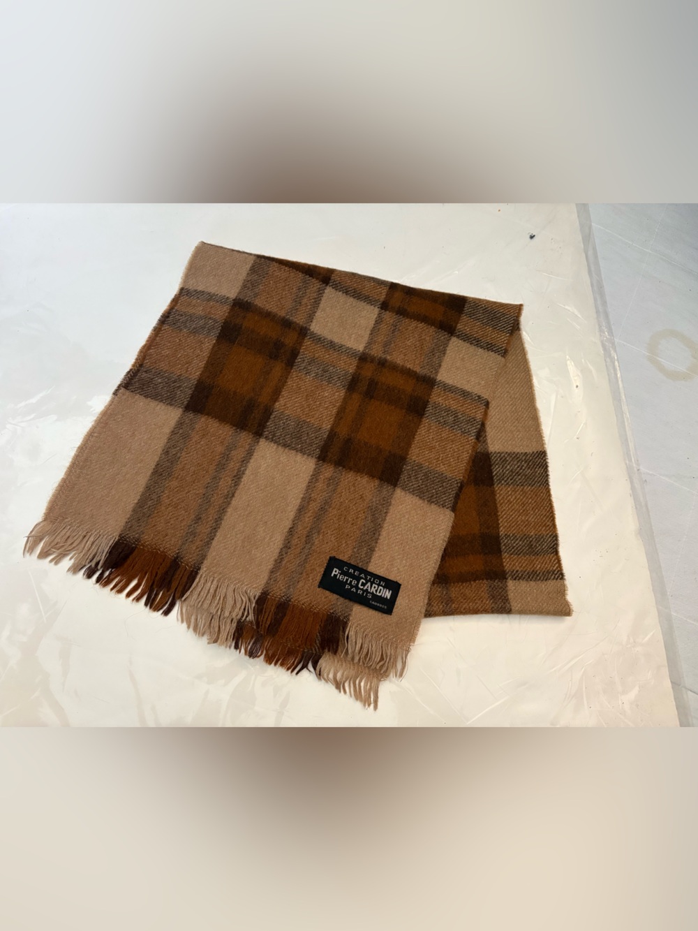Pierre Cardin Tan and Brown Checkered Scarf